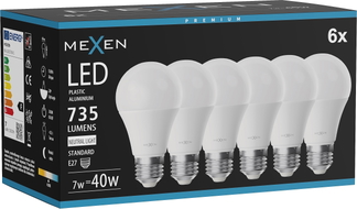 Mexen Nova 6x LED lamp E27, A60, 7W, Neutraalne - 4000K, 735 lm - L100-E27-0740-01x06