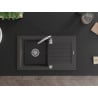 Mexen Pablo évier en granit 1 bac avec égouttoir 752 x 436 mm, noir moucheté, siphon chromé - 6510751010-76