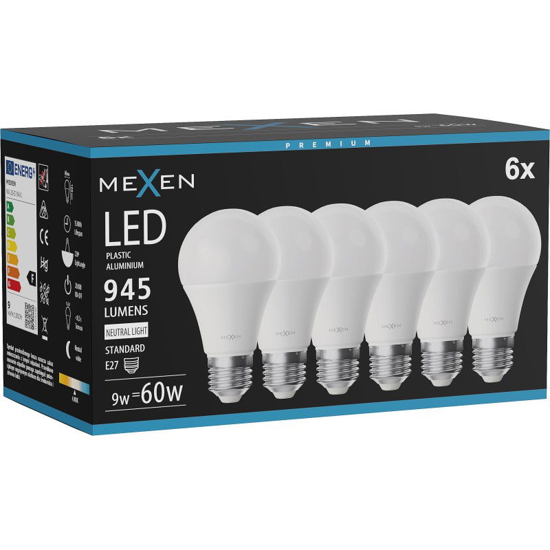 Mexen Nova 6x LED-lamp E27, A60, 9W, Neutraal - 4000K, 945 lm - L100-E27-0940-01x06