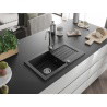 Mexen Pablo fregadero de granito de 1 cubeta con escurridor 752 x 436 mm, negro, sifón cromado - 6510751010-77