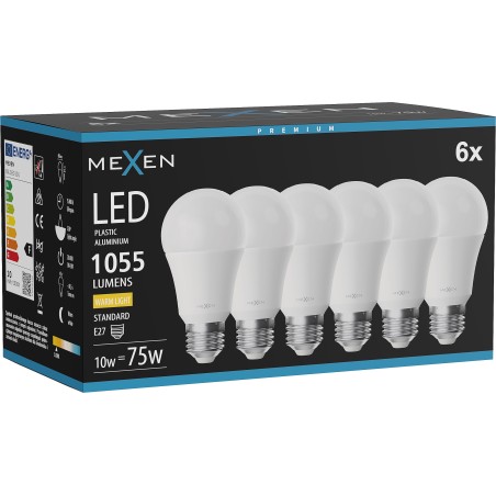 Mexen Nova 6x LED-lampa E27, A60, 10W, Varm - 3000K, 1055 lm - L100-E27-1030-01x06