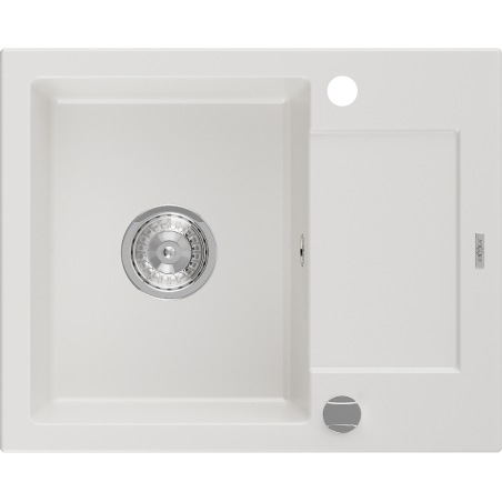 Mexen Enzo évier en granit à 1 bac avec égouttoir 576 x 465 mm, blanc, siphon chromé - 6506571005-20