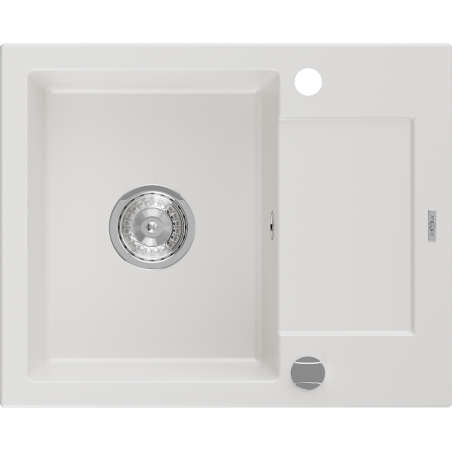 Mexen Enzo granitische spoelbak 1-komors met afdruiprek 576 x 465 mm, wit, chrom sifon - 6506571005-20