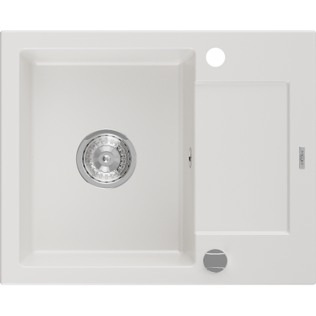 Mexen Enzo lavello in granito 1 vasca con scolapiatti 576 x 465 mm, bianco, sifone cromato - 6506571005-20