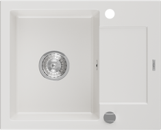 Mexen Enzo granitni sudoper s jednom komorom i ocjednom posudom 576 x 465 mm, bijeli, kromirani sifon - 6506571005-20