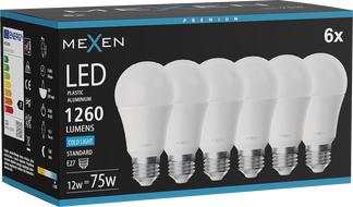 Mexen Nova 6x LED lamp E27, A60, 12W, Külm - 6500K, 1260 lm - L100-E27-1265-01x06