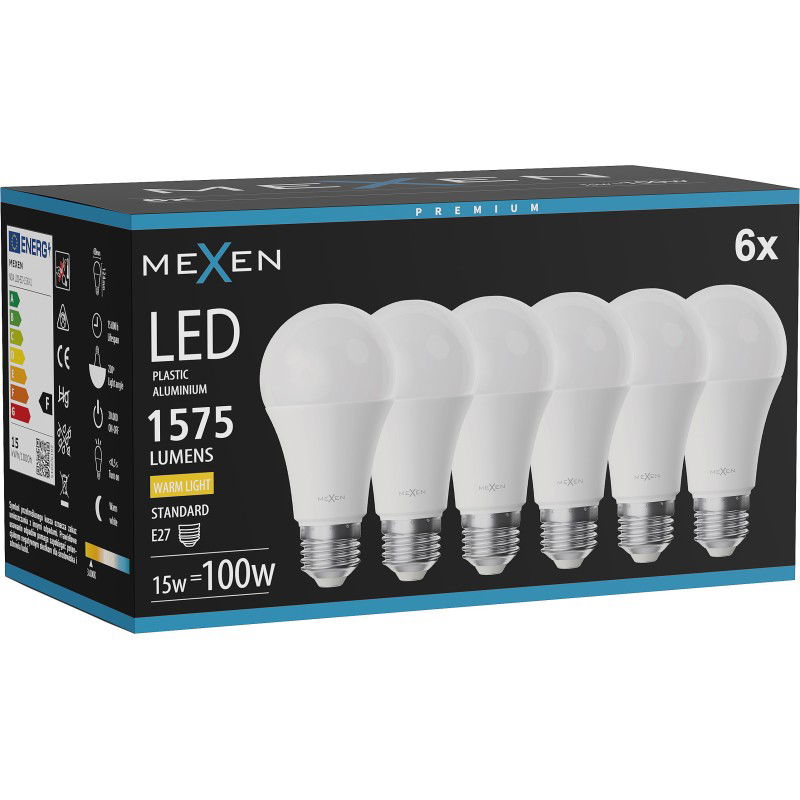 Mexen Nova 6x Λάμπα LED E27, A60, 15W, Θερμό - 3000K, 1575 lm - L100-E27-1530-01x06