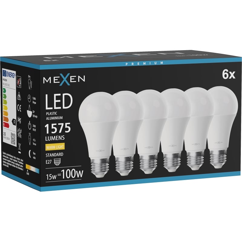 Mexen Nova 6x LED-pirn E27, A60, 15W, Soe - 3000K, 1575 lm - L100-E27-1530-01x06