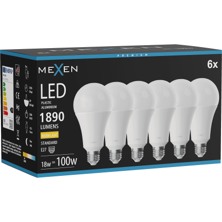 Mexen Nova 6x LED-pirn E27, A70, 18W, Soe - 3000K, 1890 lm - L100-E27-1830-01x06