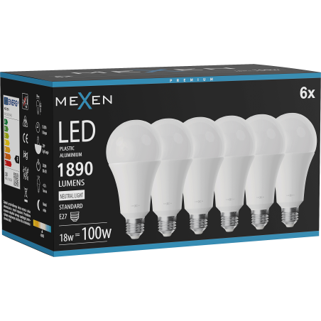 Mexen Nova 6x LED žarulja E27, A70, 18W, Neutralna - 4000K, 1890 lm - L100-E27-1840-01x06