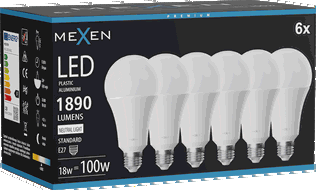 Mexen Nova 6x żarówka LED E27, A70, 18W, Neutralna - 4000K, 1890 lm - L100-E27-1840-01x06