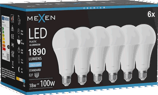 Mexen Nova 6x LED žarulja E27, A70, 18W, Hladna - 6500K, 1890 lm - L100-E27-1865-01x06