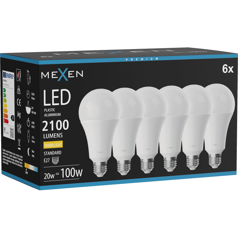 Mexen Nova 6x żarówka LED E27, A70, 20W, Ciepła - 3000K, 2100 lm - L100-E27-2030-01x06