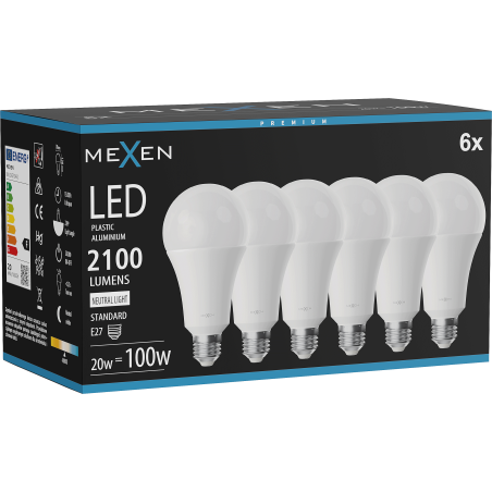 Mexen Nova 6x bombilla LED E27, A70, 20W, Neutra - 4000K, 2100 lm - L100-E27-2040-01x06