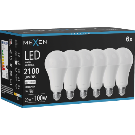 Mexen Nova 6x żarówka LED E27, A70, 20W, Neutralna - 4000K, 2100 lm - L100-E27-2040-01x06