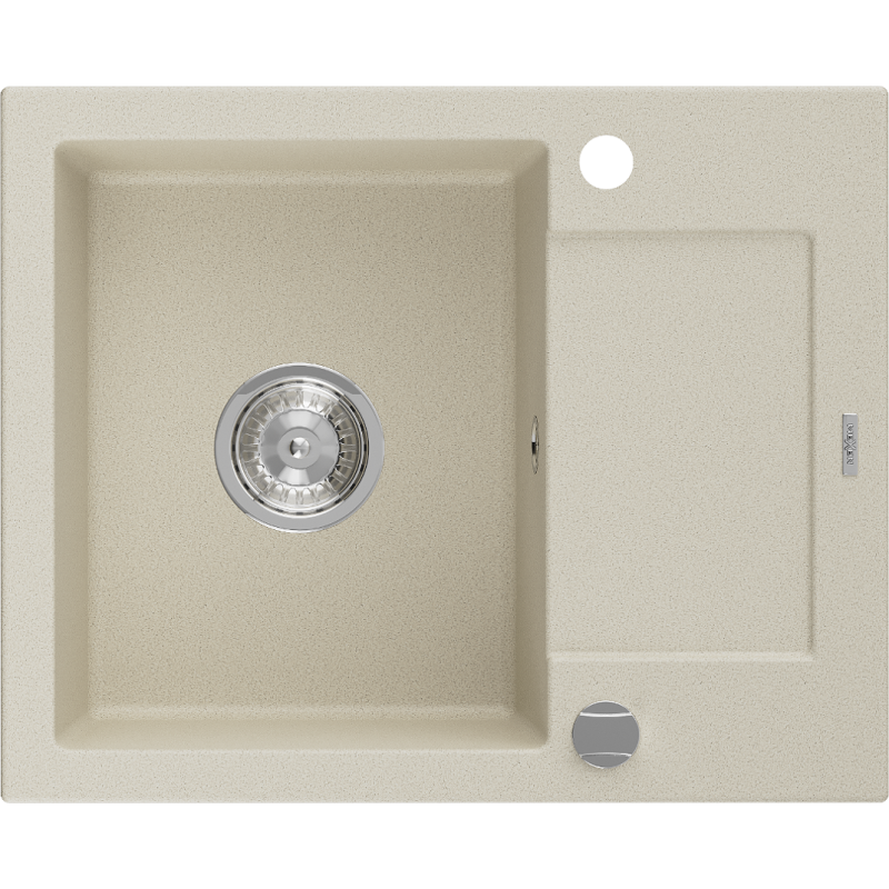 Mexen Enzo granieten gootsteen 1-kompartiment met afdruiprek 576 x 465 mm, beige, sifon chroom - 6506571005-69