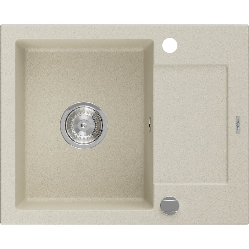 Mexen Enzo granite sink 1-bowl with drainer 576 x 465 mm, beige, chrome siphon - 6506571005-69