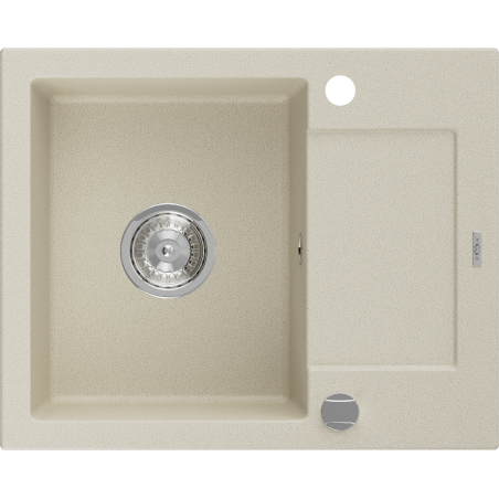 Mexen Enzo fregadero de cocina de granito de 1 cubeta con escurridor 576 x 465 mm, beige, sifón cromado - 6506571005-69