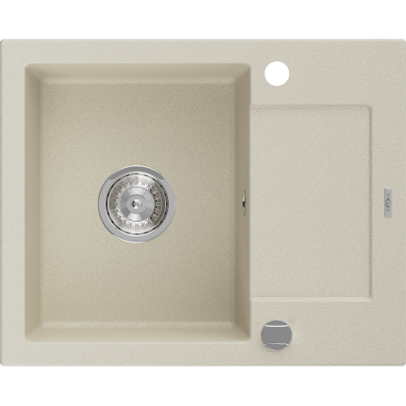 Mexen Enzo granieten gootsteen 1-kompartiment met afdruiprek 576 x 465 mm, beige, sifon chroom - 6506571005-69