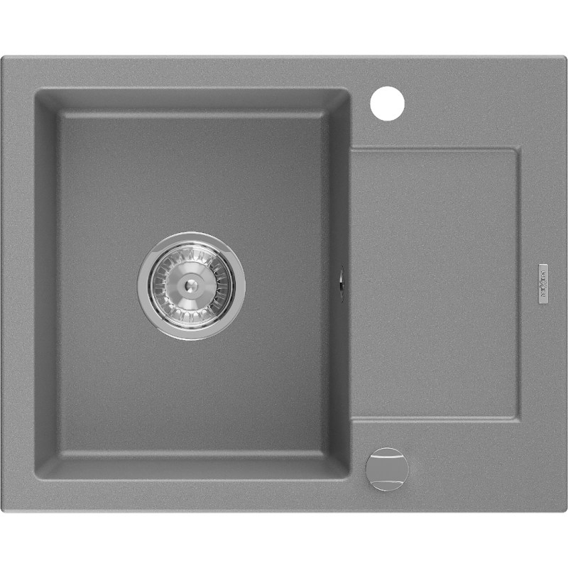 Mexen Enzo 1-komorige granieten gootsteen met afdruiprek 576 x 465 mm, grijs, chromen sifon - 6506571005-71
