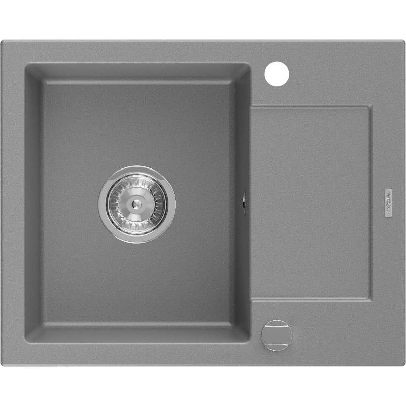 Mexen Enzo fregadero de granito de 1 tazón con escurridor 576 x 465 mm, gris, sifón cromo - 6506571005-71