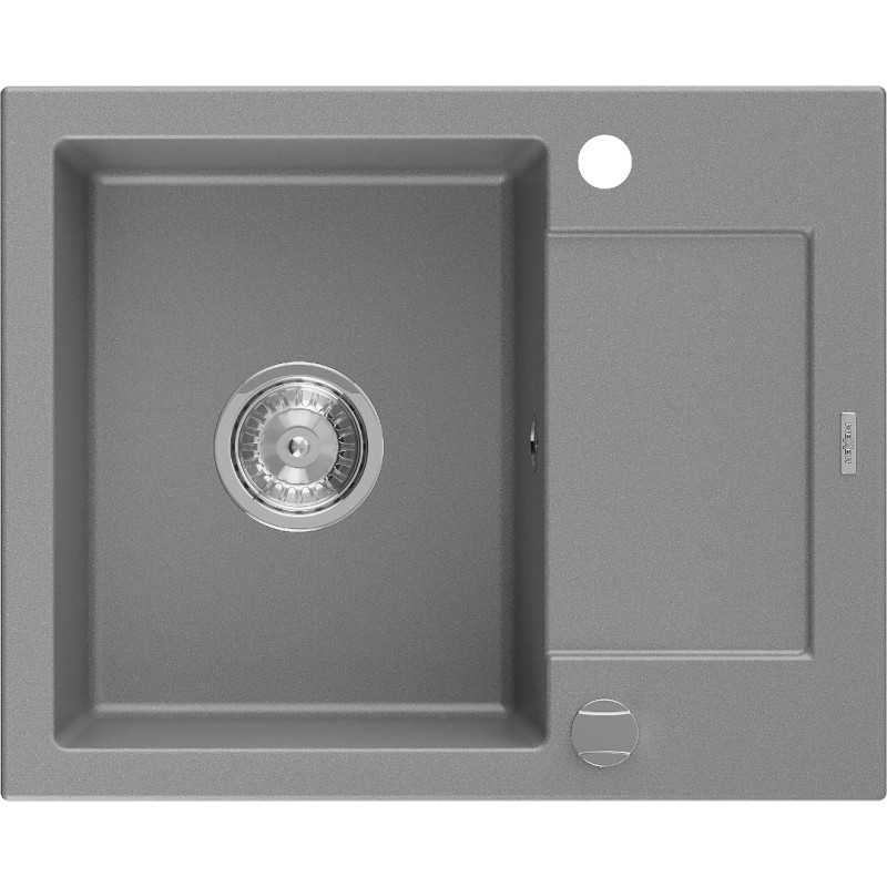 Mexen Enzo granitni sudoper s 1 komorom s ocjeđivačem 576 x 465 mm, sivi, krom sifon - 6506571005-71