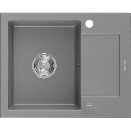 Mexen Enzo granīta izlietne ar vienu nodalījumu un noteces virsmu 576 x 465 mm, pelēka, ar hroma sifonu - 6506571005-71