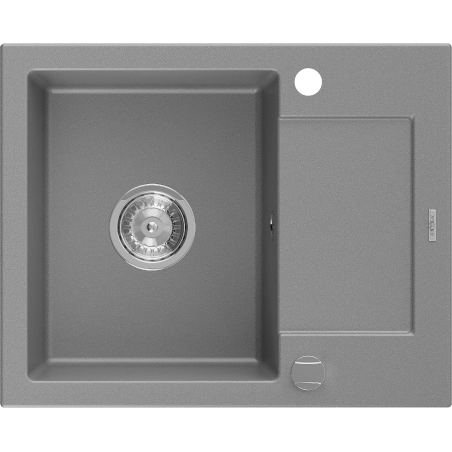 Mexen Enzo zlewozmywak granitowy 1-komorowy z ociekaczem 576 x 465 mm, szary, syfon chrom - 6506571005-71