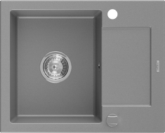Mexen Enzo 1-bowl granite sink with drainer 576 x 465 mm, gray, chrome siphon - 6506571005-71