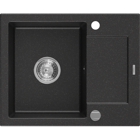 Mexen Enzo évier en granit 1-bac avec égouttoir 576 x 465 mm, noir/argent métallique, siphon chromé - 6506571005-73
