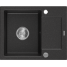 Mexen Enzo granieten spoelbak 1-compartiment met afdruiprek 576 x 465 mm, zwart/zilver metallic, chroom sifon - 6506571005-73