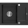 Mexen Enzo Granitspüle 1-becken mit Abtropffläche 576 x 465 mm, schwarz/silber-metallic, Siphon chrom - 6506571005-73