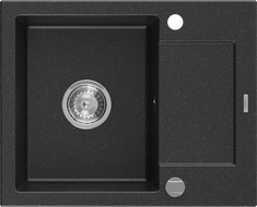 Mexen Enzo granitdiskho med 1 facka och avrinningsyta 576 x 465 mm, svart/silver metallisk, kromsifon - 6506571005-73