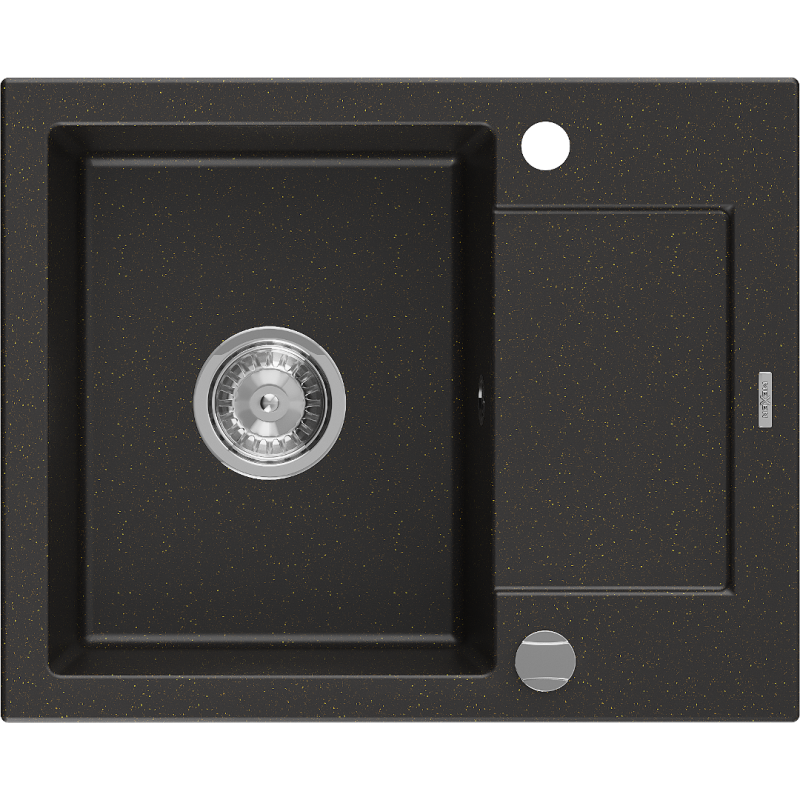 Mexen Enzo granitdiskbänk med 1 ho och avrinningsyta 576 x 465 mm, svart/guld metallic, kromsifon - 6506571005-75