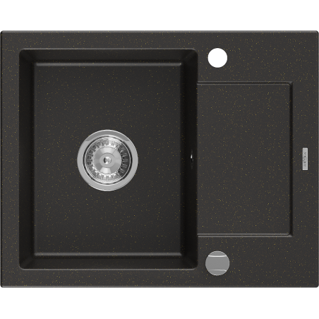 Mexen Enzo granite sink 1-bowl with drainer 576 x 465 mm, black/gold metallic, siphon chrome - 6506571005-75