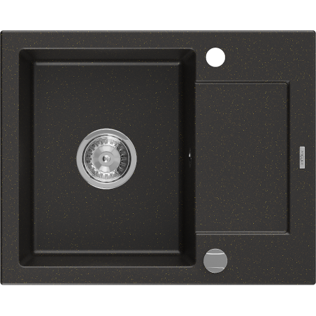 Mexen Enzo Granitspüle 1-Kammer mit Abtropffläche 576 x 465 mm, schwarz/gold metallic, Siphon Chrom - 6506571005-75
