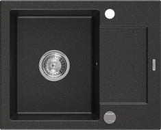 Mexen Enzo lavello in granito a 1 vasca con scolapiatti 576 x 465 mm, nero/oro metallizzato, sifone cromato - 6506571005-75