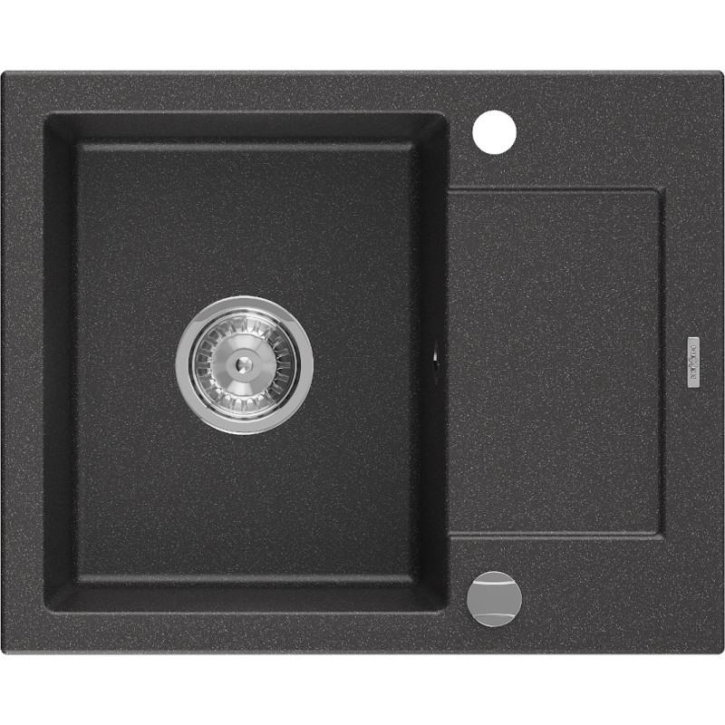 Mexen Enzo granitni sudoper s 1 komorom i ocjednidbom 576 x 465 mm, crni s točkicama, krom sifon - 6506571005-76