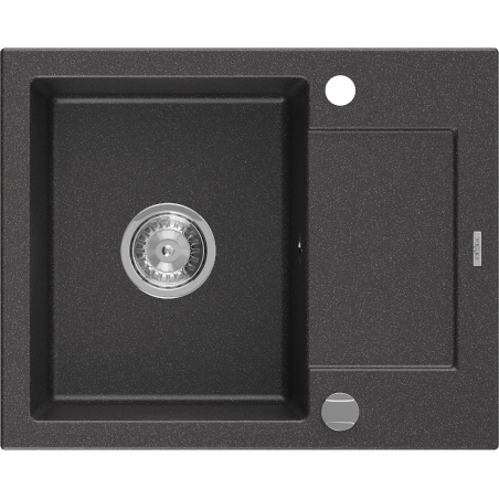 Mexen Enzo évier en granit 1 bac avec égouttoir 576 x 465 mm, noir moucheté, siphon chromé - 6506571005-76