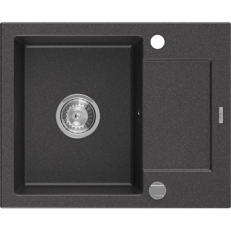 Mexen Enzo fregadero de granito de 1 cubeta con escurridor 576 x 465 mm, negro moteado, sifón cromado - 6506571005-76