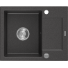 Mexen Enzo évier en granit 1 bac avec égouttoir 576 x 465 mm, noir moucheté, siphon chromé - 6506571005-76