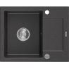 Mexen Enzo Granitspüle 1-Becken mit Abtropffläche 576 x 465 mm, schwarz gesprenkelt, Siphon Chrom - 6506571005-76