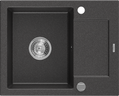 Mexen Enzo évier en granit 1 bac avec égouttoir 576 x 465 mm, noir moucheté, siphon chromé - 6506571005-76