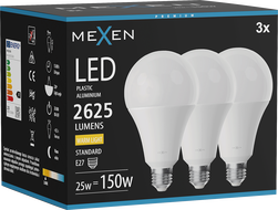 Mexen Nova 3x LED-lamp E27, A95, 25W, Soe - 3000K, 2625 lm - L100-E27-2530-01x03