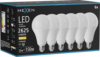 Mexen Nova 6x LED-lamp E27, A95, 25W, Warm - 3000K, 2625 lm - L100-E27-2530-01x06