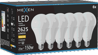 Mexen Nova 6x żarówka LED E27, A95, 25W, Ciepła - 3000K, 2625 lm - L100-E27-2530-01x06