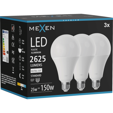 Mexen Nova 3x LED-lampa E27, A95, 25W, Neutral - 4000K, 2625 lm - L100-E27-2540-01x03