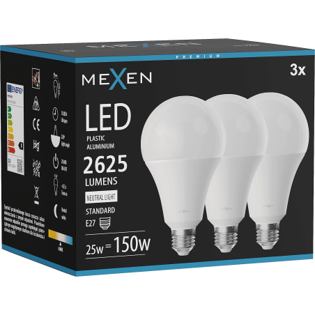 Mexen Nova 3x żarówka LED E27, A95, 25W, Neutralna - 4000K, 2625 lm - L100-E27-2540-01x03