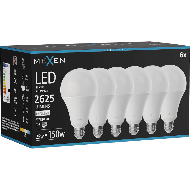 Mexen Nova 6x Ampoule LED E27, A95, 25W, Neutre - 4000K, 2625 lm - L100-E27-2540-01x06