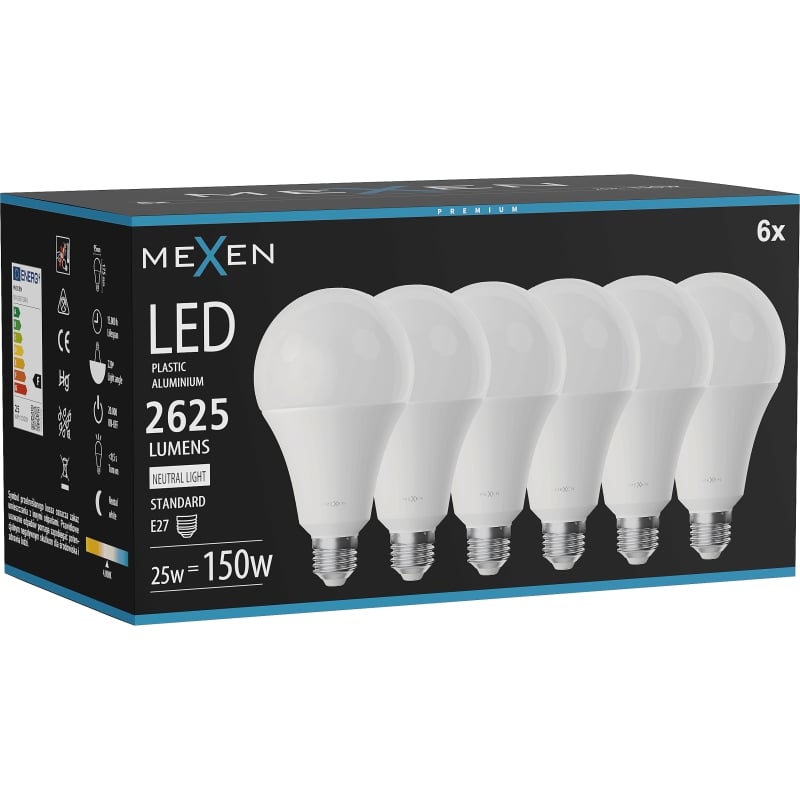 Mexen Nova 6x LED lambipirn E27, A95, 25W, Neutraalne - 4000K, 2625 lm - L100-E27-2540-01x06